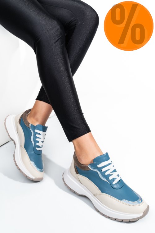 Pantofi sport albastru bej piele naturala 241614np