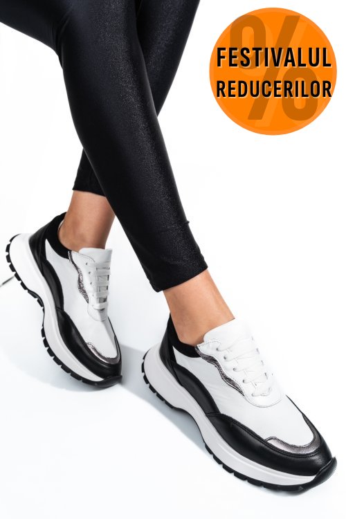 Pantofi sport negru alb piele naturala 241614np