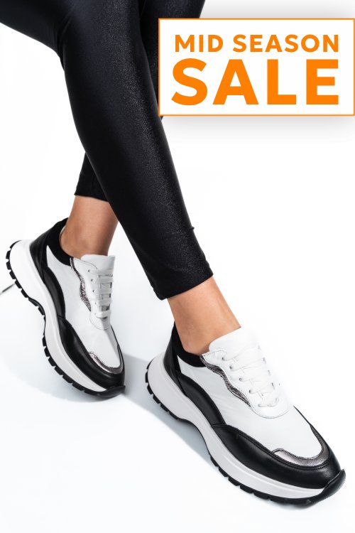Pantofi sport negru alb piele naturala 241614np