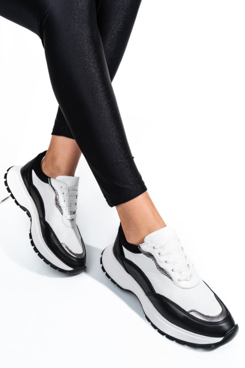 Pantofi sport negru alb piele naturala 241614np