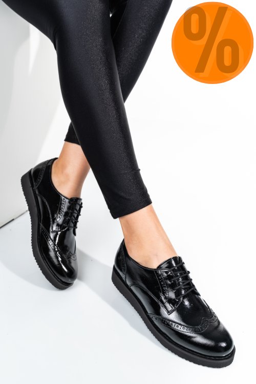 Pantofi negri piele naturala lacuita 171611npk
