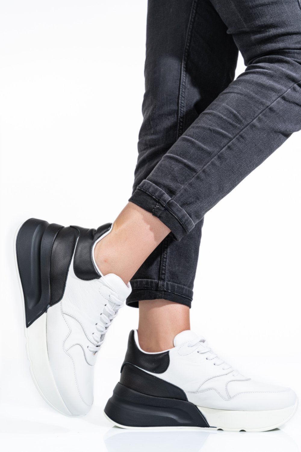 PANTOFI SPORT ALB NEGRU PIELE NATURALA ELEONORA1