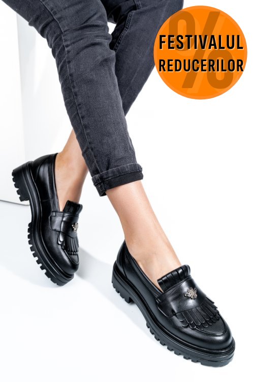 Mocasini negri piele naturala 3s7701