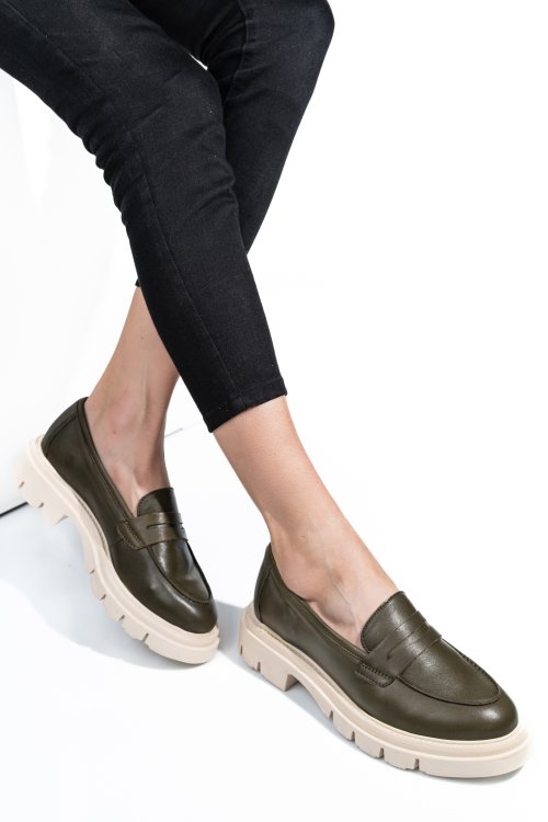 Mocasini khaki piele naturala 1s770042