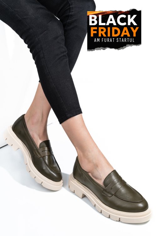 Mocasini khaki piele naturala 1s770042