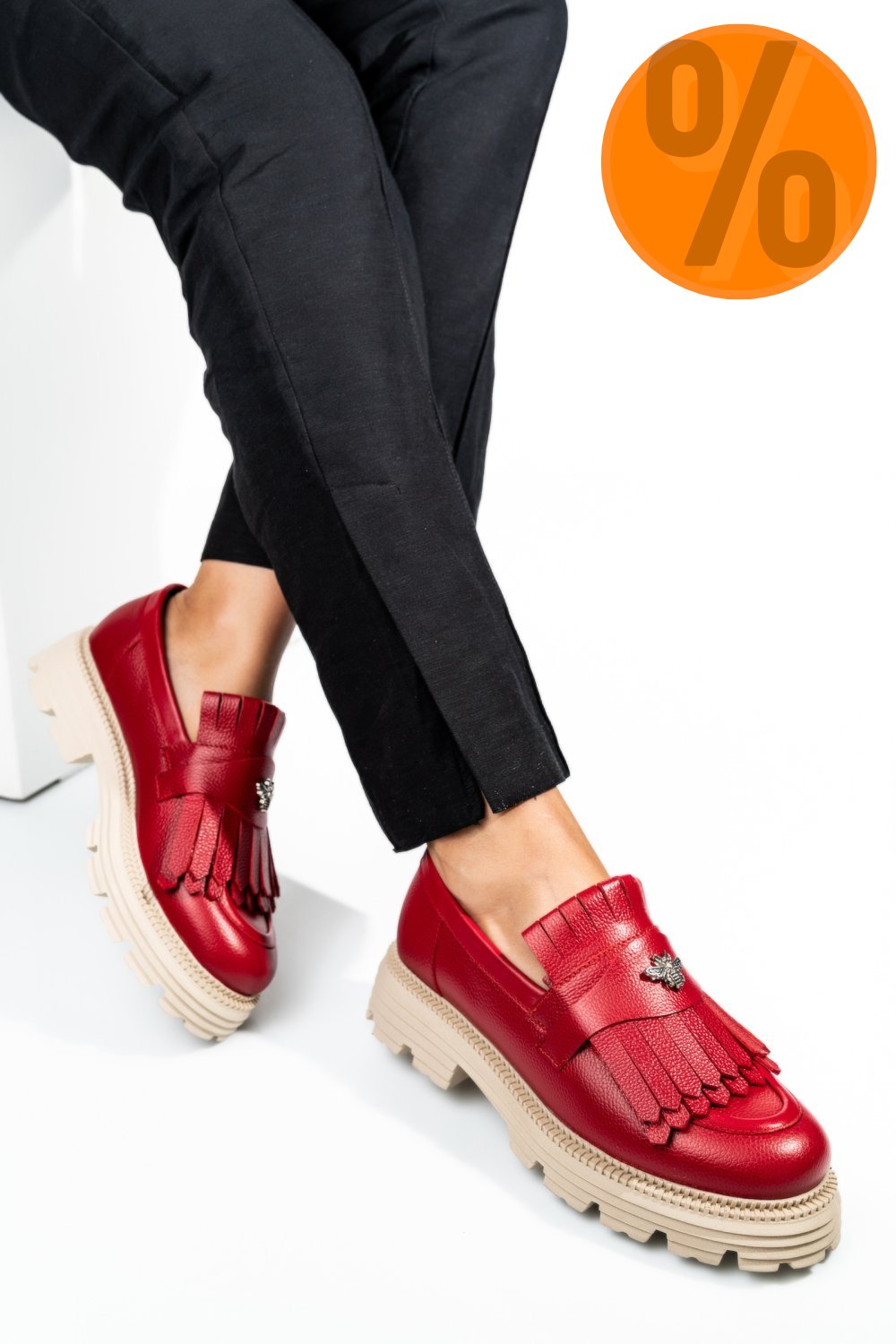 MOCASINI DAMA PIELE NATURALA ROSII TALPA BEJ 3S7795