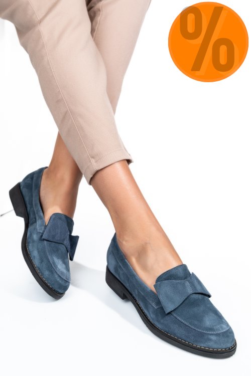 Mocasini bleumarin piele naturala intoarsa 2s77110