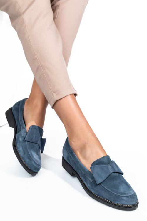 Mocasini bleumarin piele naturala intoarsa 2s77110