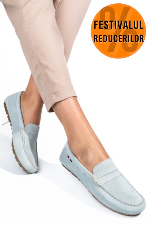 Mocasini bleu piele naturala intoarsa wm424r01