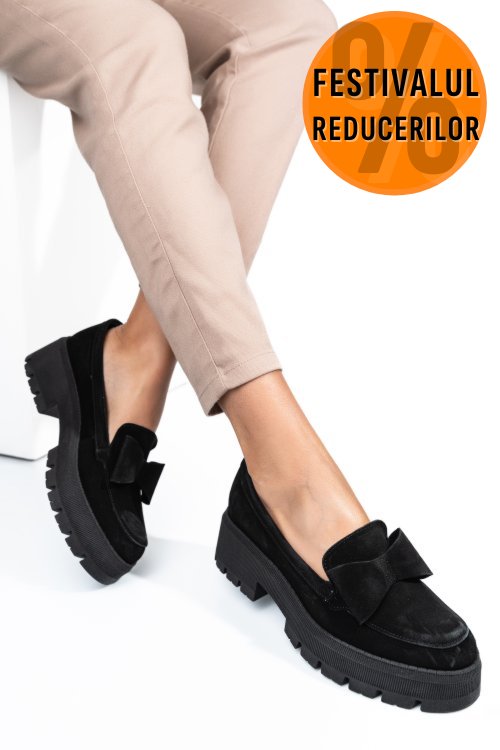 Mocasini negri piele naturala intoarsa 2s77115