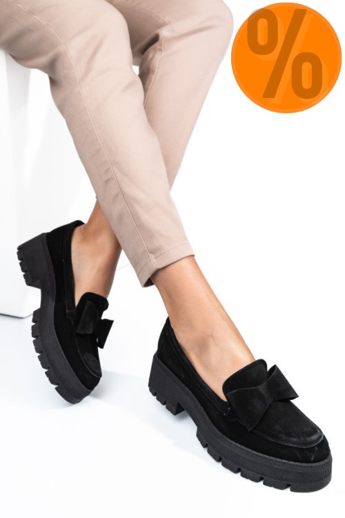 Mocasini negri piele naturala intoarsa 2s77115
