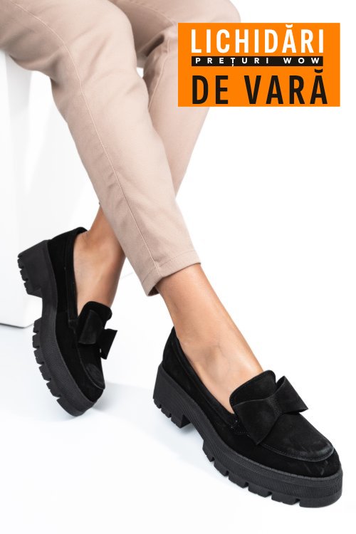 Mocasini negri piele naturala intoarsa 2s77115