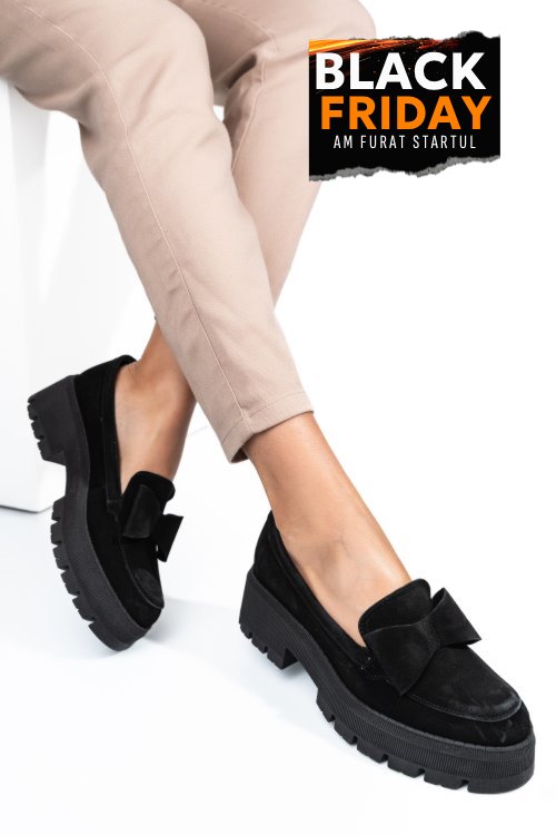 Mocasini negri piele naturala intoarsa 2s77115