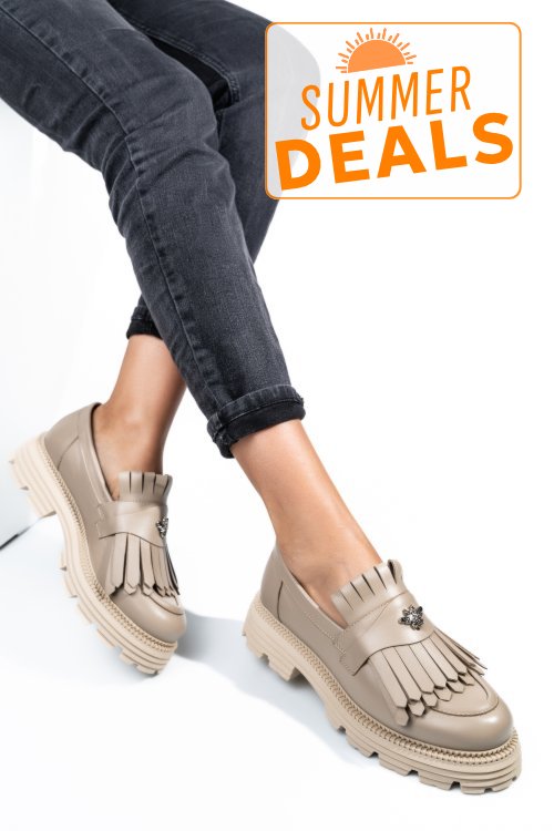 Mocasini dama piele naturala bej 3s7795