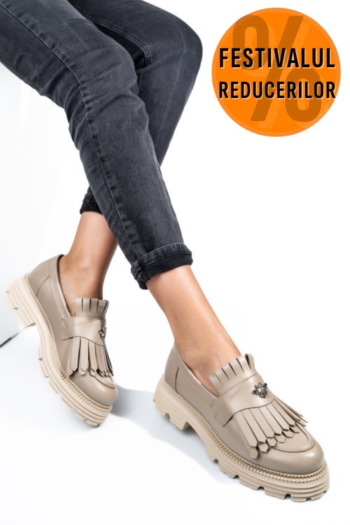 Mocasini dama piele naturala bej 3s7795