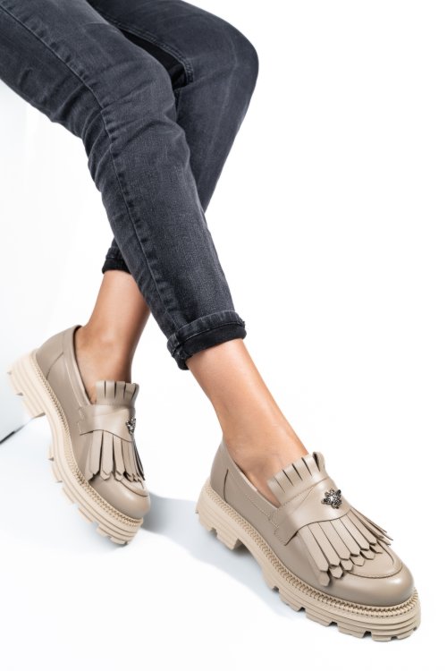 Mocasini dama piele naturala bej 3s7795