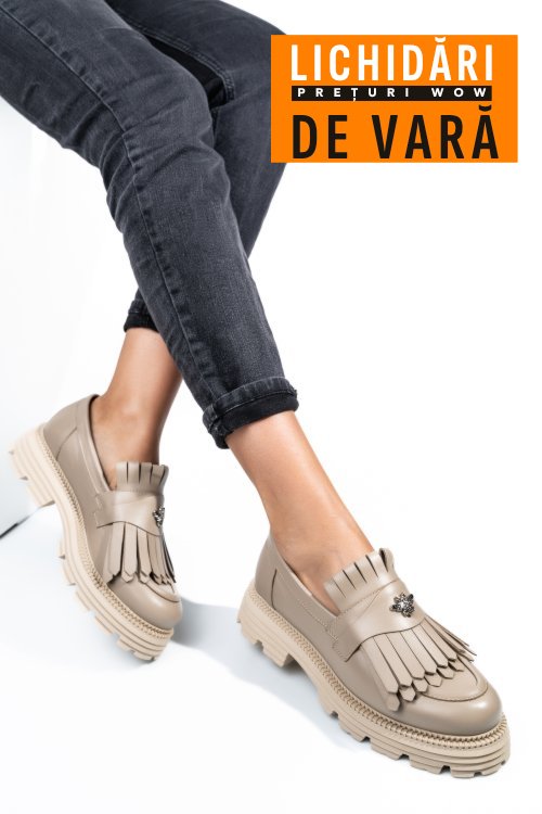 Mocasini dama piele naturala bej 3s7795