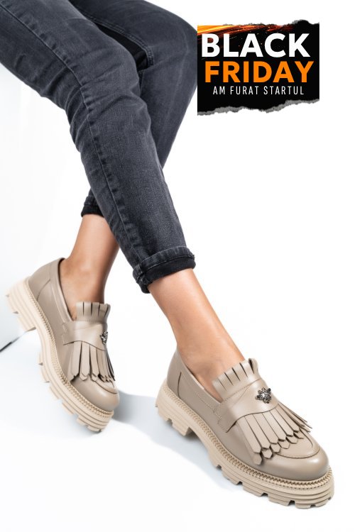 Mocasini dama piele naturala bej 3s7795