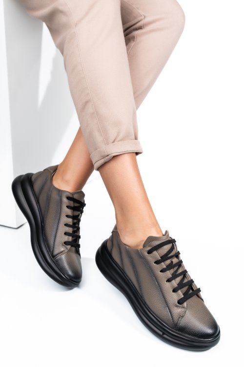 Pantofi sport gri inchis piele naturala 4s7737