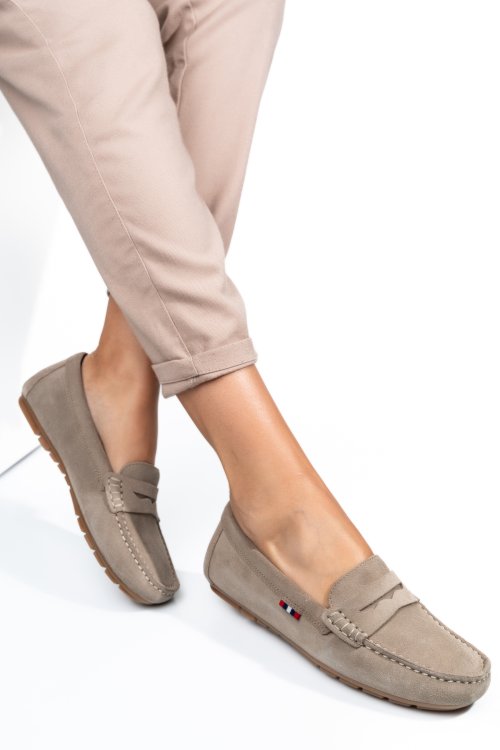 Mocasini bej piele naturala intoarsa us77b04-4101