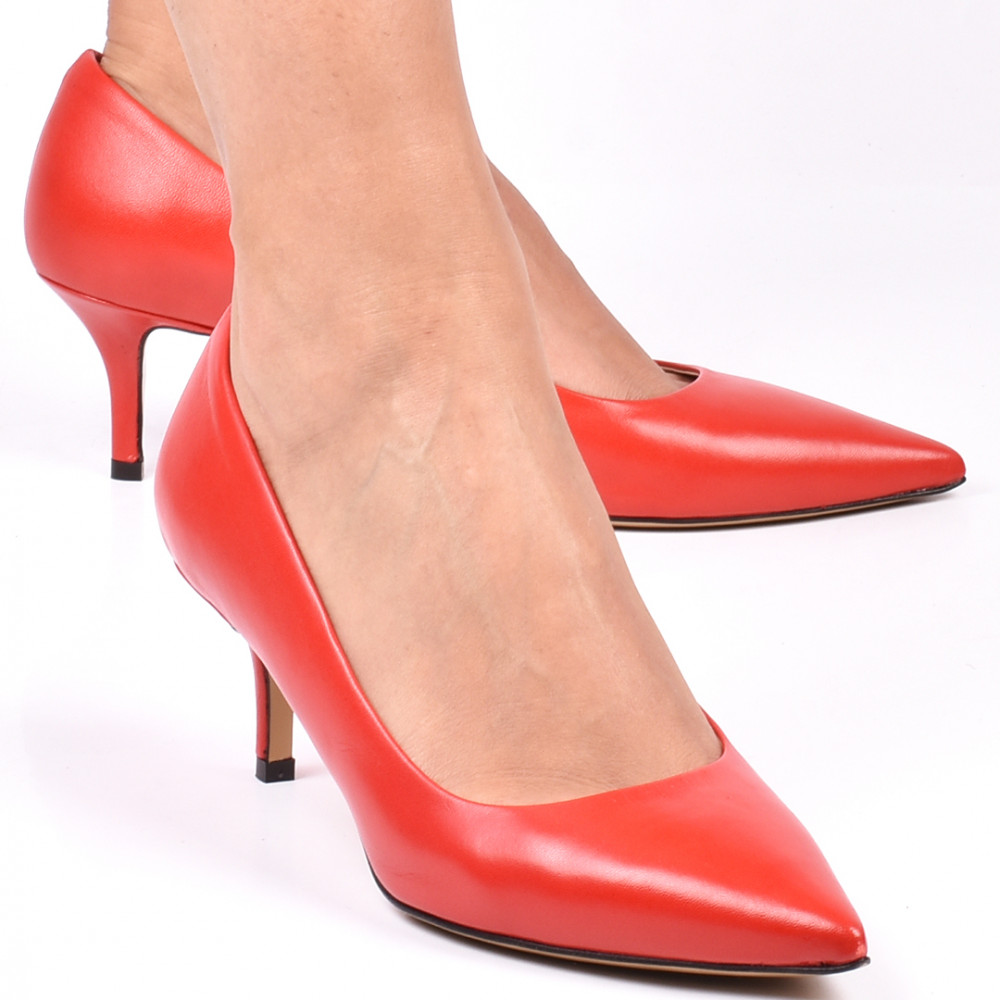 PANTOFI ROSII TOC MIC PIELE NATURALA FOXY