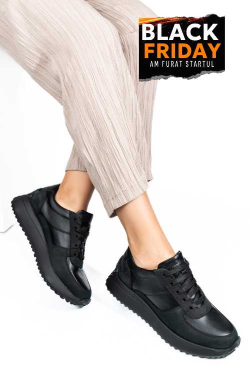 Pantofi sport negri piele naturala 4s7754